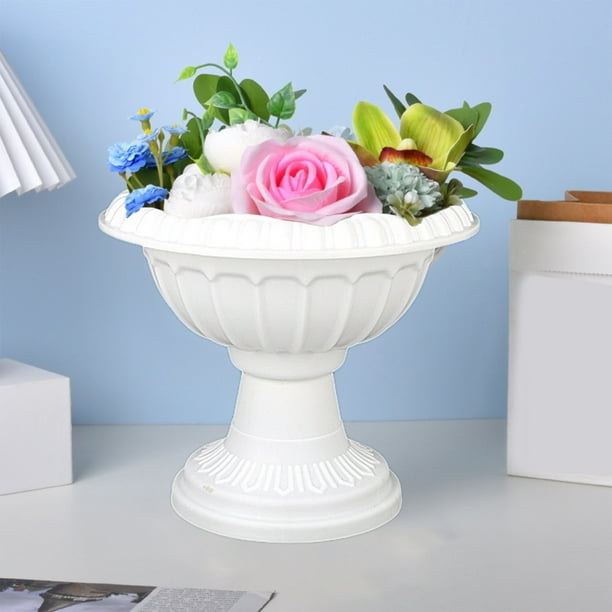 Maceta de plástico estilo romano europeo Lisbinx | Maceta decorativa blanca de 30 x 30 x 26 cm | Diseños divididos por la mitad para arreglos florales de imitación y decoración de jardinería