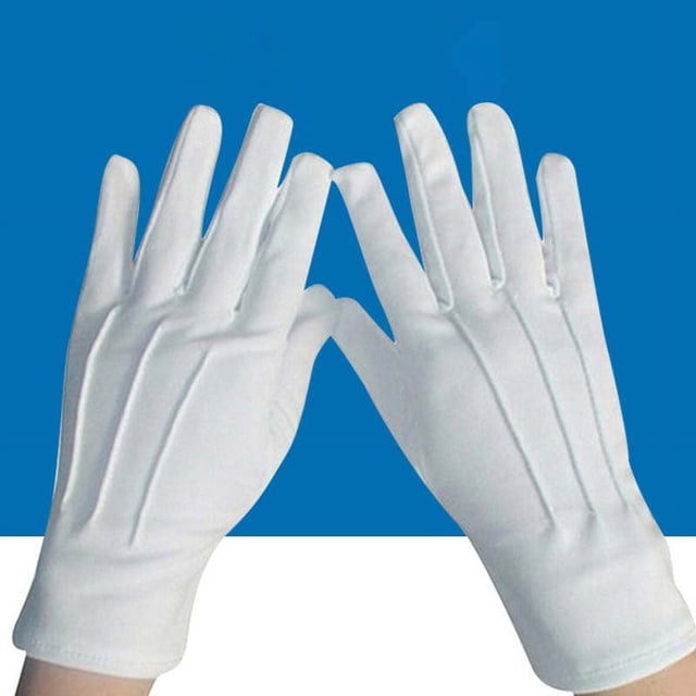 Estos guantes blancos para adultos con tres costillas en la espalda tiran de la inspección de rendimiento desfile militar seguridad celebración izamiento de bandera baile etiqueta guantes dobles