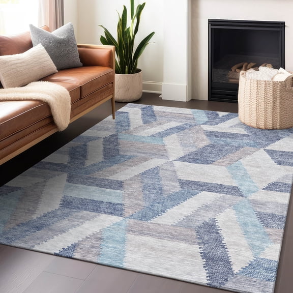 Addison Rugs Chantille Indoor/Outdoor Transitional Geometric Denim Washable Rectangle Rug, 8' x 10'