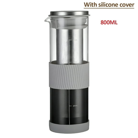 ACDANC Portable Airtight Cold Brew Iced Coffee Maker 800ml Large Capacity Cold Brew Coffee Maker Manual Cold Brew Coffee Maker Tea Pot (Silicone cover)