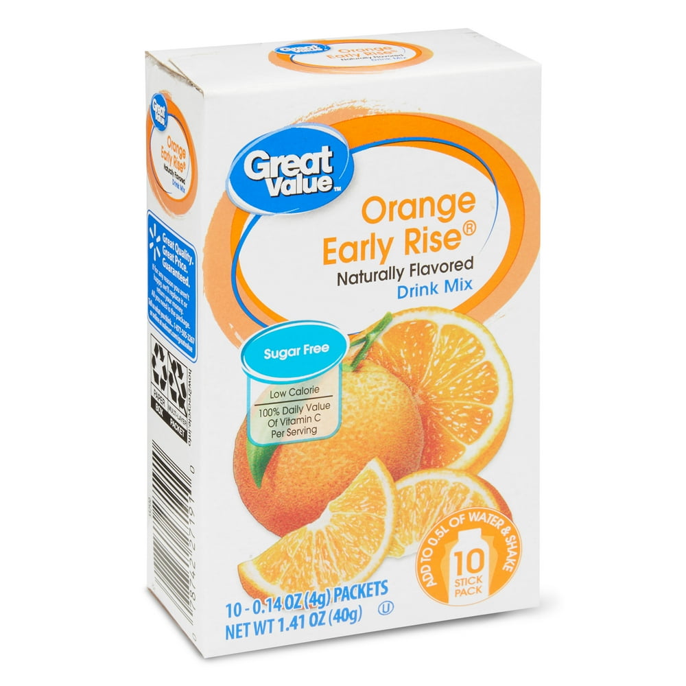 Great Value SugarFree Orange Early Rise Drink Mix, 0.14 Oz, 10 Ct
