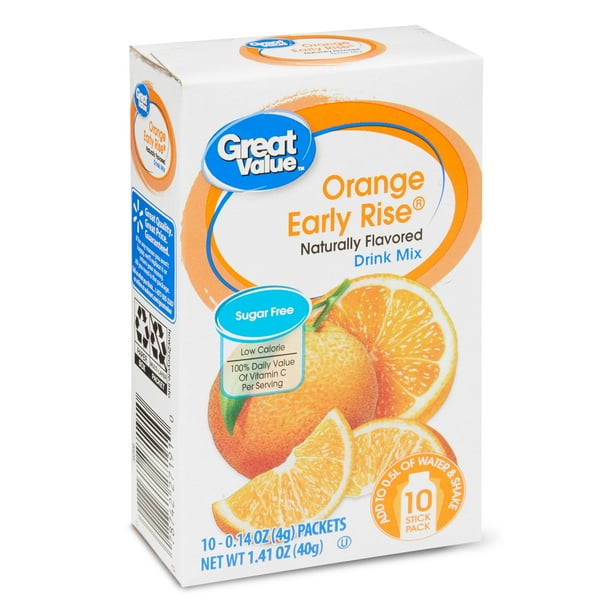 Great Value SugarFree Orange Early Rise Drink Mix, 0.14 Oz, 10 Ct