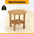 thumbnail image 3 of Gymax Teak Wood 2-Tier Side Table 19.5'' Round Coffee Table End Table w/ Slatted Top, 3 of 10