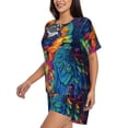 thumbnail image 2 of Rateoe Vibrant Rainbow Parrot Fantasy Pattern Women's Short-Sleeved Pajama Set - 2 Piece Soft and Lightweight Sleepwear Set-XX-Large, 2 of 7