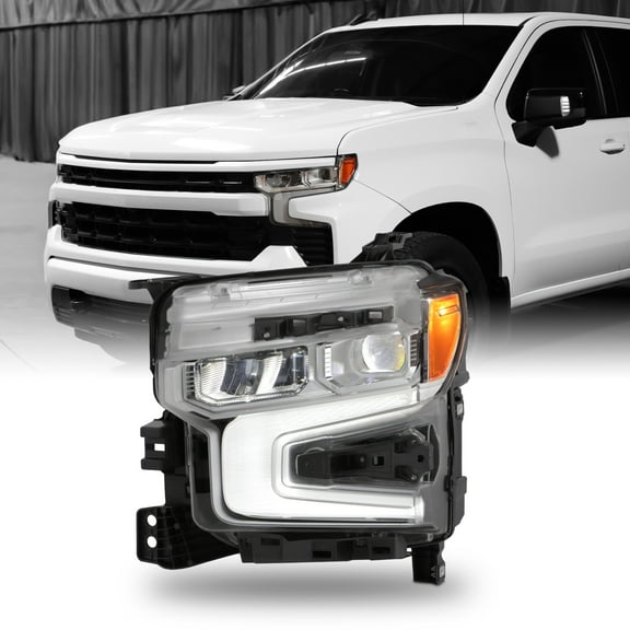 AKKON - Fits 2022-2024 Chevy Silverado 1500 LT RST [FULL LED] Projector Chrome Headlight Driver w/ DRL Tube Amber Signal