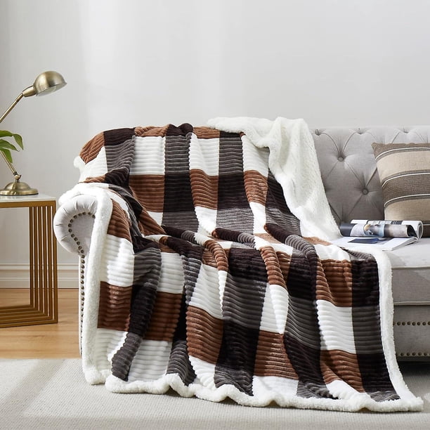 Sherpa Fleece Throw Blanket 60" X 80" Reversible Plush Fluffy Large Big Blanket Lattice Flannel Blankets For Sofa Couch Bed (grey-soft Blue, 60"*80")