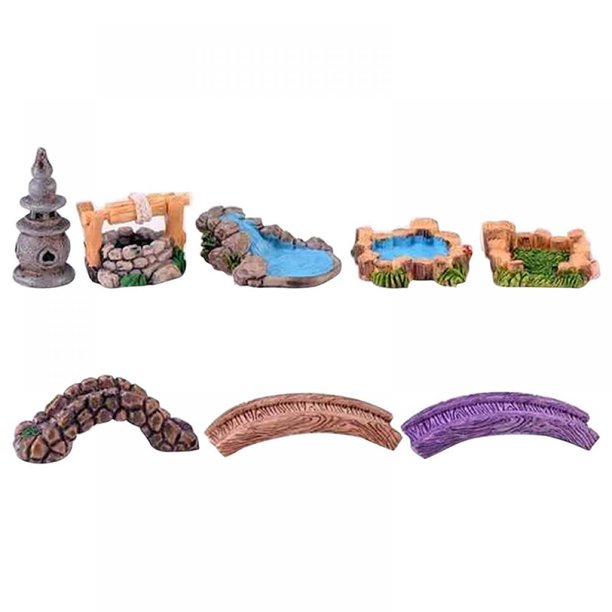 8pcs Fairy Garden Accessories Outdoor Miniature Pond Tower Bridge