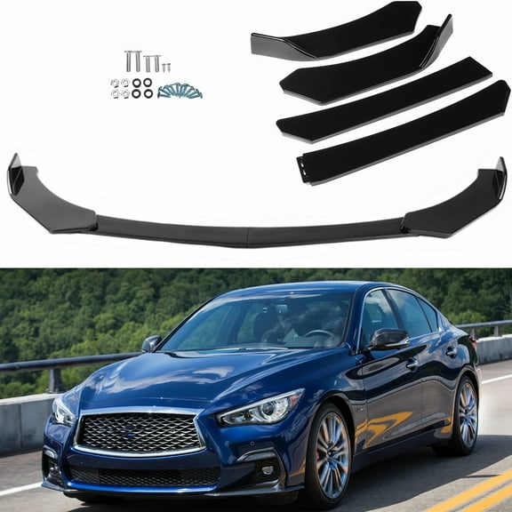 4PCS Set Universal Front Bumper Lip For Car Front Lip Chin Bumper Body Kits Bumper Front Air Dam Chin Front Splitter Lip Lower Protector Gloss Black