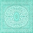 thumbnail image 1 of Ahgly Company Machine Washable Indoor Square Medallion Turquoise Blue Traditional Area Rugs, 7' Square, 1 of 4
