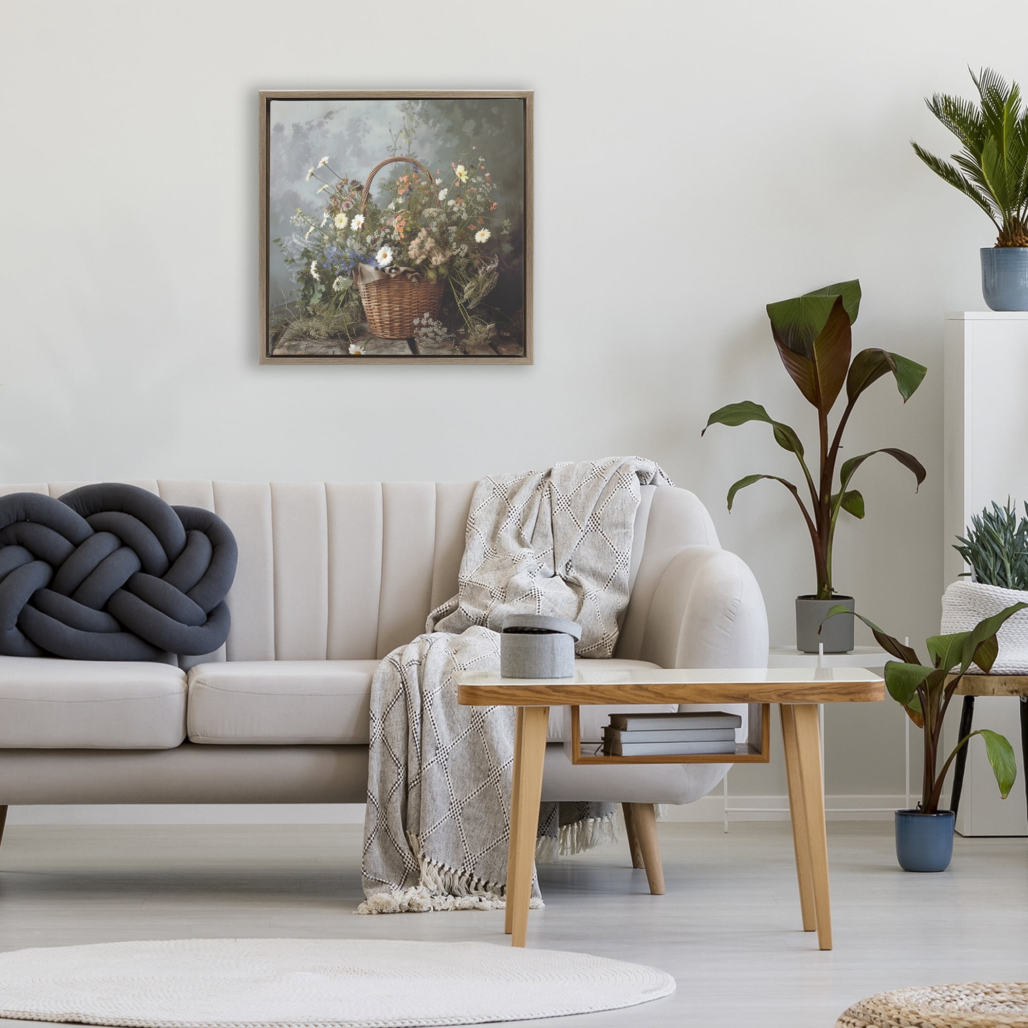 Stupell Industries Floral Basket Still Life Brown Framed Floater Canvas Wall Art, design by Lazar Studio