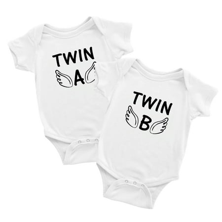 

Twin A & Twin B White Baby Short Sleeve Twin Baby Bodysuit (White 0-3M)