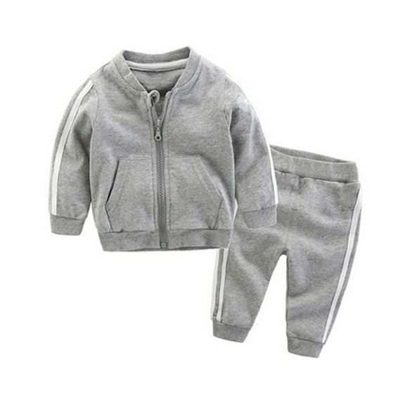 Fshinging Boys Long Sleeve Hoodie Sweatsuits Tops and Pants 2Pcs Unisex Baby Girls Stripe Patchwork Long Sleeve Zipper Jacket Tops Sweatsuit Set