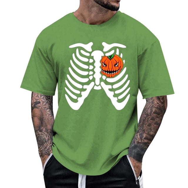 VBARHMQRT Inappropriate T Shirts White Bone Pumpkin Heart| Print Novelty Coat Men and Women T Shirt Adult Green