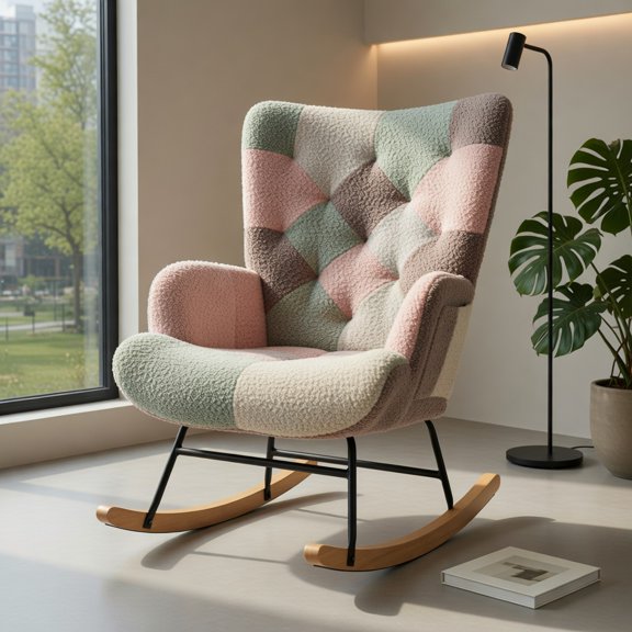 Demi Bonn Nursery Rocking Chair, Ergonomic Armrests High Backrest Living Room Chair, Multicolor