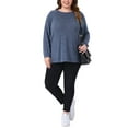 thumbnail image 2 of Plus Size Sweatshirts for Women 2025 Fall Side Split Long Sleeve Crew Neck Casual Pullover Loose Knit Blouse Top 1X Dark Blue, 2 of 6