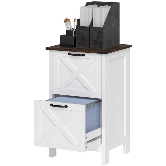 Vertical File Cabinet 2 Drawers Rustic Farmhouse Office Storage for A4 Letter Size Distressed White