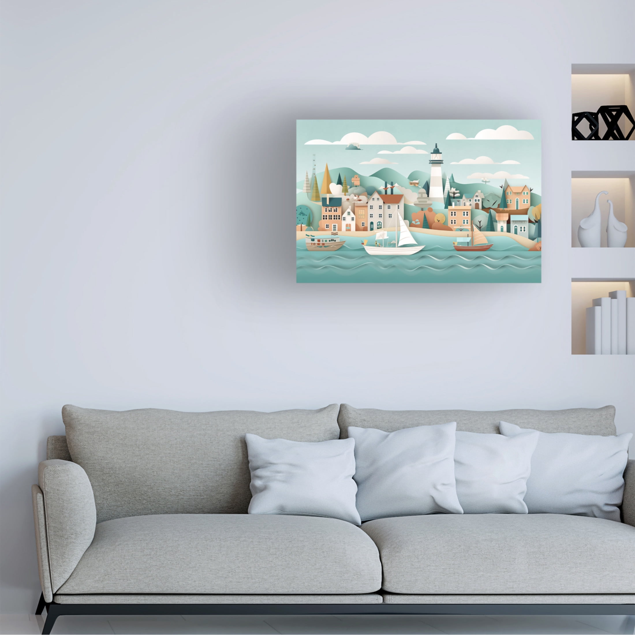 Canvas Wall Art - Ray Heere 'Paper Art Coastal Scene 6' Wall Art for Living Room, Bedroom, or Office Décor by Trademark Fine Art - 32 x 22 Inches