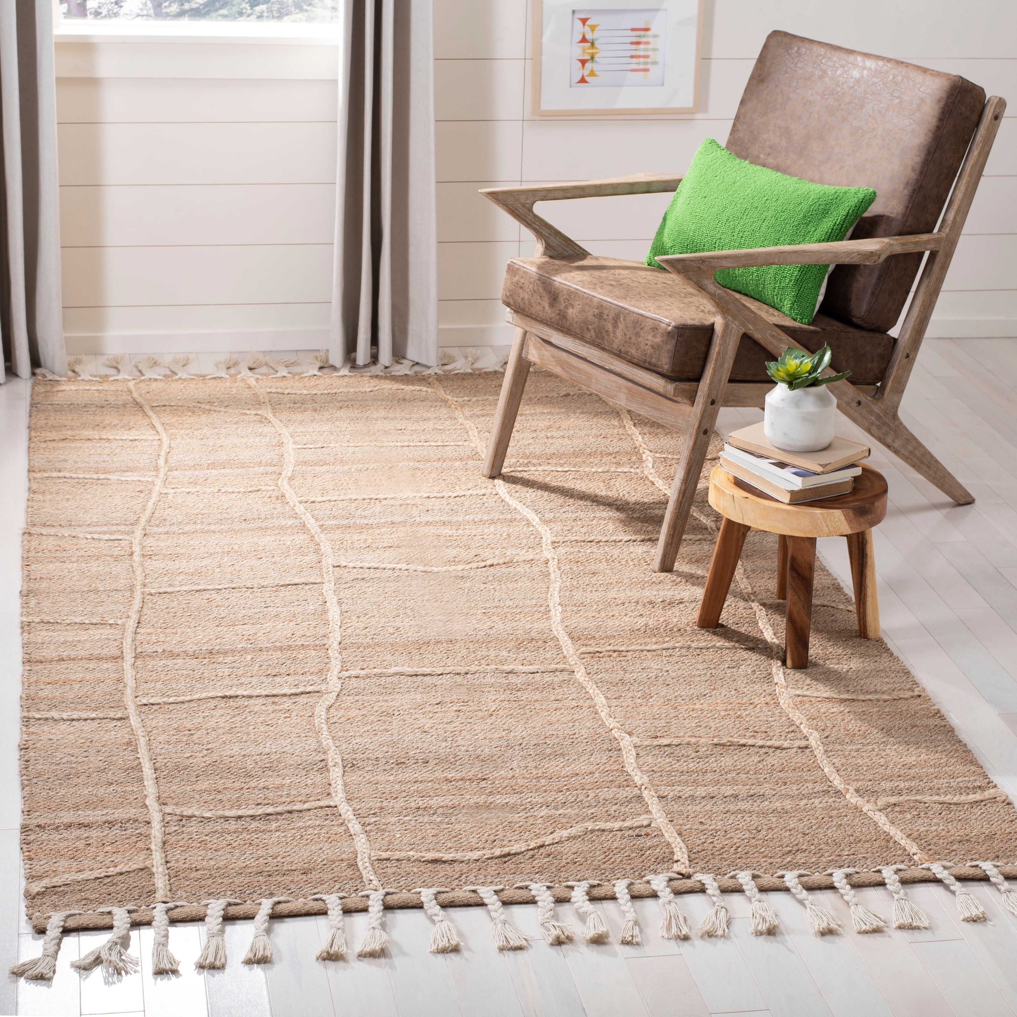 SAFAVIEH Natural Fiber Jamaar Geometric Jute Area Rug, Natural, 6' x 6' Square