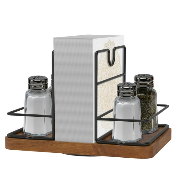 Rotating Napkin Holder Paper Towel Dispenser with Salt and Pepper Caddy Table Napkin Storage Organizer for Kitchen Decoration