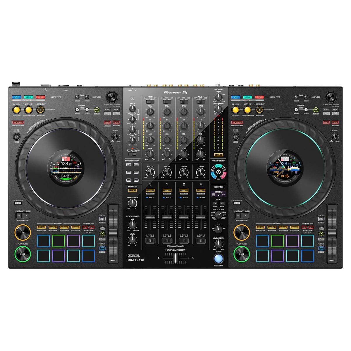 Pioneer DJ DDJ-FLX10 4-Channel DJ Controller with Cover & Headphones Package