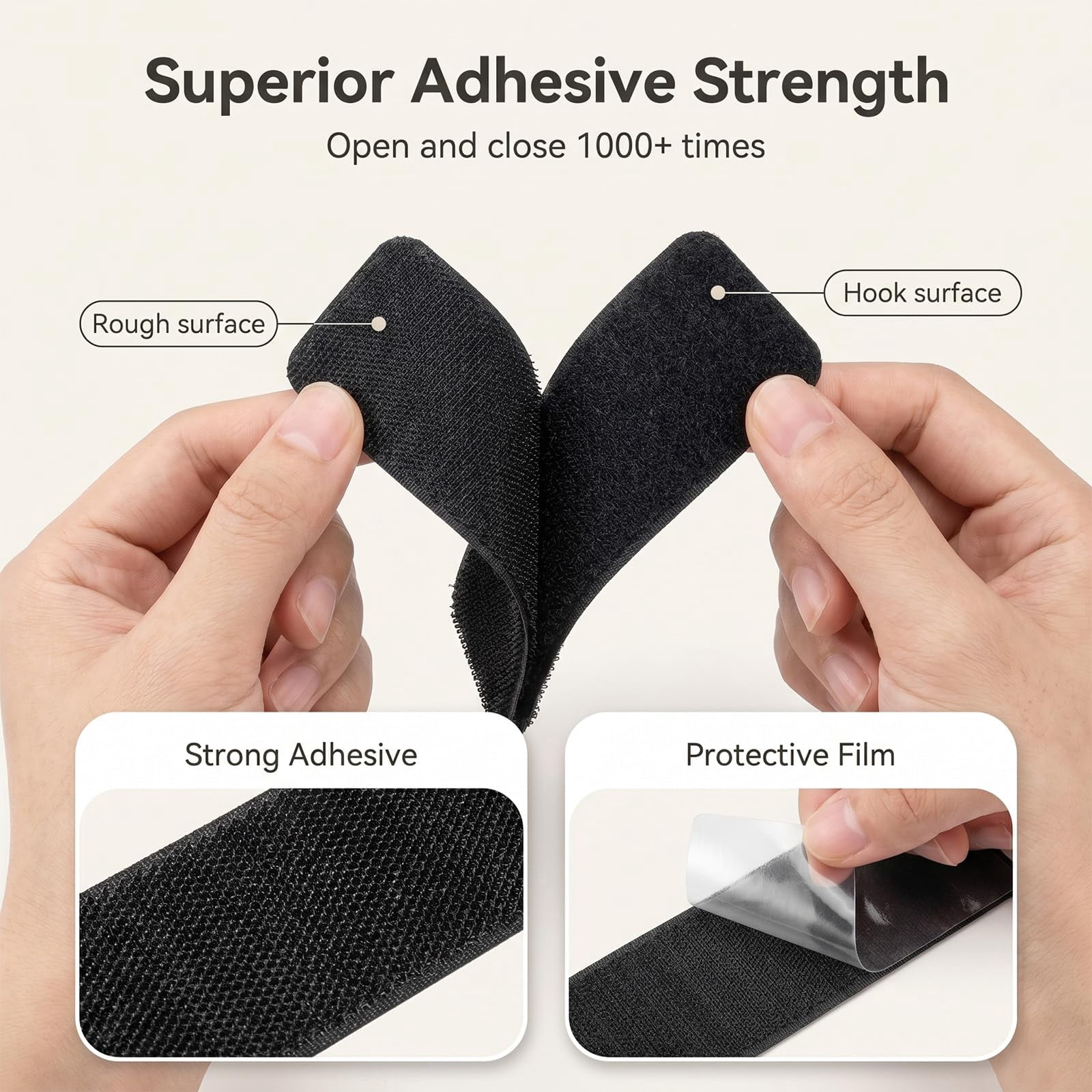 Hook & Loop 1x4in, Double-Sided Command Tape for Home Office, Picture Hanging, Wall Mount, Crafts