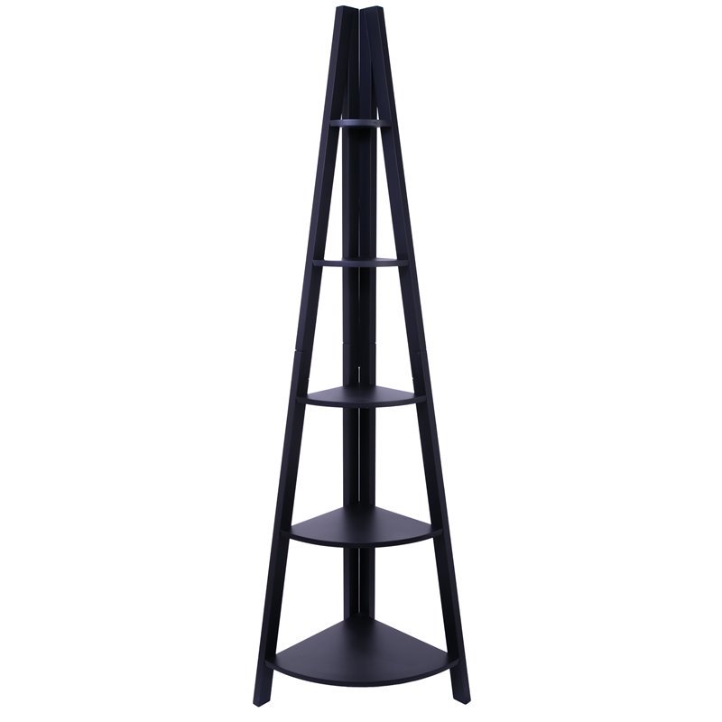 Pemberly Row Providence Bailey Corner Shelf Black Engineered Wood