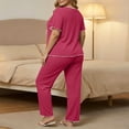 thumbnail image 4 of Maplenight Plus Size Pajamas Set for Women 2 Piece Pjs Short Sleeve Top and Wide Leg Pants Lounge Set Soft Sleepwear Loungewear, 4 of 6