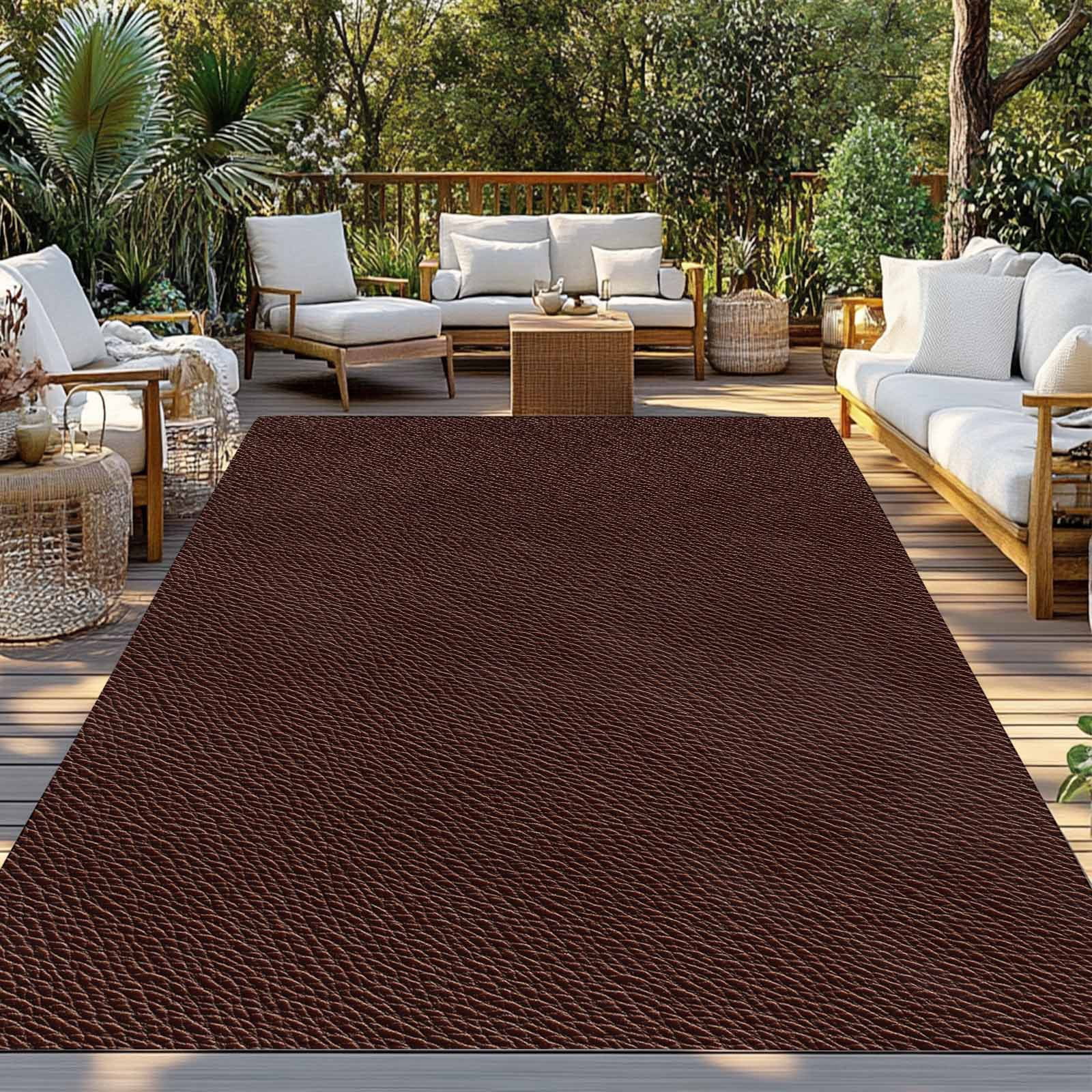 Fsddascl Solid Brown Outdoor Rug for Patio/Deck/Porch, Non-Slip Large Area Rug 6 x 9 Ft, Vintage Minimalism Abstract Denim Pattern Indoor Outdoor Rugs Washable Area Rugs, Camping Rug Carpet