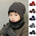 thumbnail image 2 of 3Pcs/Set Ear Protection High Elastic Scarf Hat Gloves Set Full Finger Fleece Lined Solid Color Kids Scarf Hat Gloves for Fall Winter, 2 of 9