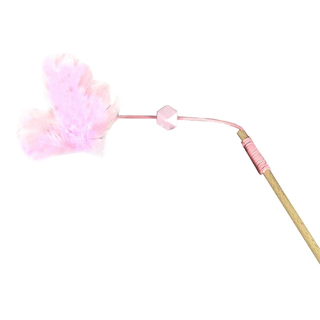 Cat Teaser Wand Creative Wooden Bead Faux Feather Cat Wand Cat Interactive Toy