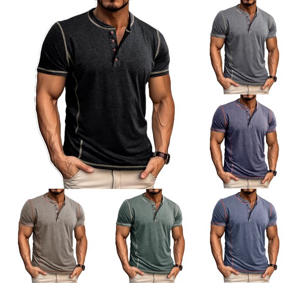 Purcolt Mens Cotton Short Sleeve Shirts Casual Buttons Athletic Shirts Summer Lightweight T-Shirts Basic Tee Tops