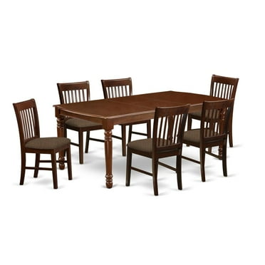 East West Furniture Dover 7-piece Wood Chair and Dining Table Set in Mahogany