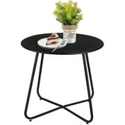Patio Bistro Side Table Metal Steel Coffee Snack Tea Accent End Table Small Round Garden Balancy Black