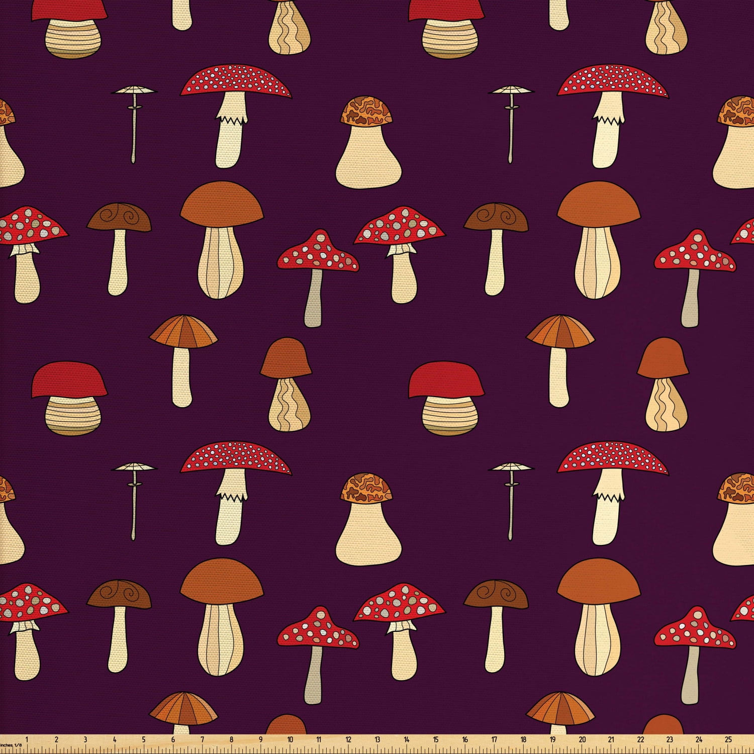 Mushroom Fabric by The Yard, Abstract Design of Chanterelle Amanita