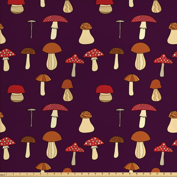 Mushroom Fabric by the Yard, Abstract Design of Chanterelle Amanita