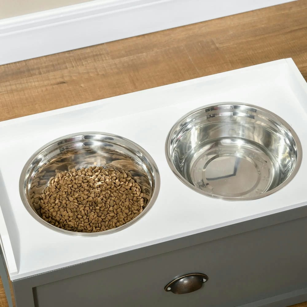 Spaco Pet Feeding Station, Pet Dish Bowl Set with Storage, 2 Elevated Dog Bowls for Large Sized Dogs, Gray