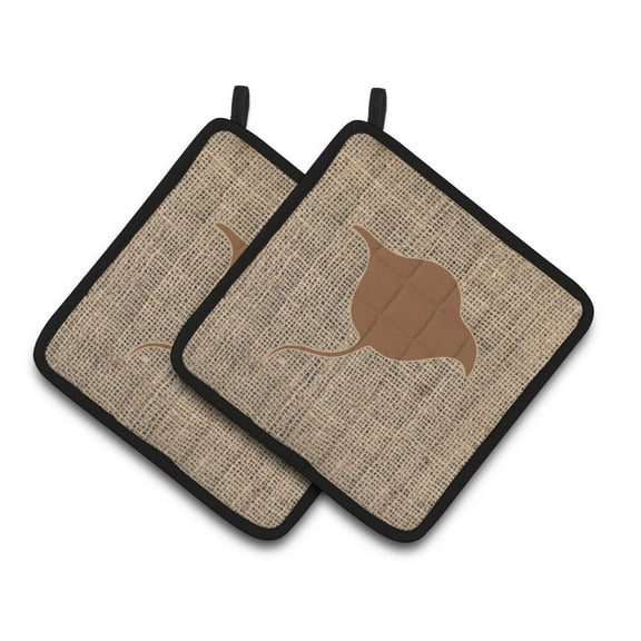 Carolines Treasures BB1094-BL-BN-PTHD Stingray Faux Burlap and Brown Pair of Pot Holders , 7.5HX7.5W, multicolor