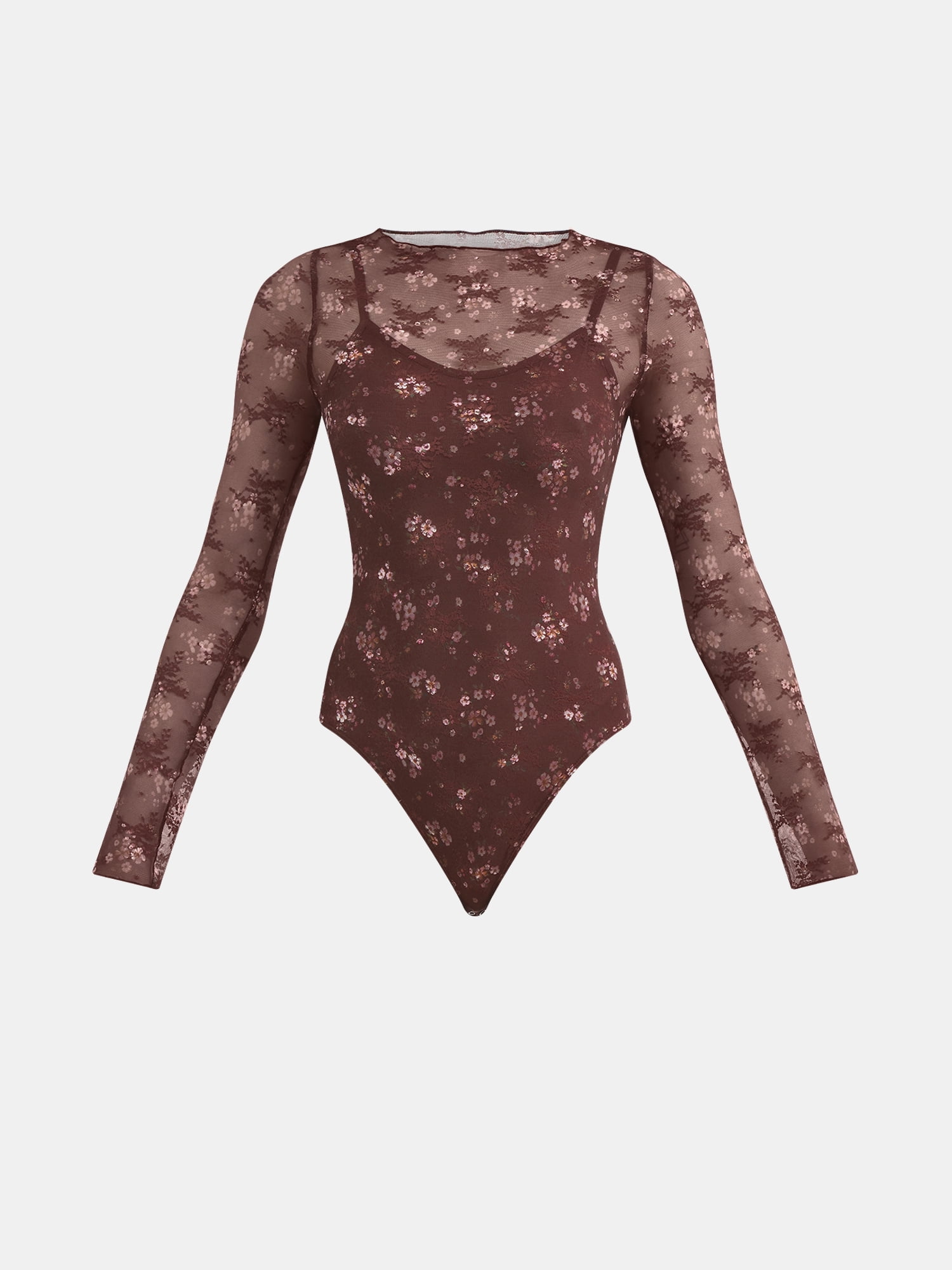 Madden NYC Women's Lace Bodysuit with Long Sleeves, Sizes