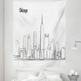 thumbnail image 1 of Chicago Skyline Tapestry, Hand Drawn City Silhouette Downtown Free Hand Sketch of Panoramic Landmark, Fabric Wall Hanging Decor for Bedroom Living Room Dorm, 5 Sizes, Black White, by Ambesonne, 1 of 1