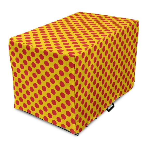 Polka Dot Dog Crate Cover, Classic Composition of Round Shapes in Vivid Summer Tones, Easy to Use Pet Kennel Cover Small Dogs Puppies Kittens, 7 Sizes, Earth Yellow Vermilion, by Ambesonne
