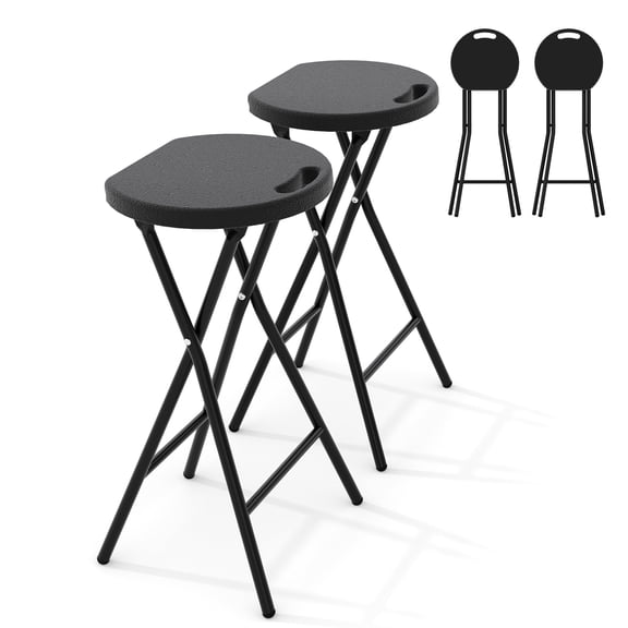 Folding Bar Stool Set of 2, 24-Inch Portable Counter Seat with Safety Lock, Carry Handle, Footrest and 400 lb. Weight Capacity