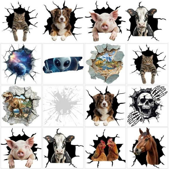 12 Sheets Crack Car Sticker Rub on Transfer Stickers 3D Dog Decal Car Decoration Sticker Animal Sky Stickers for Car Window Car Decoration SUV Windows 5.5x5.5" PVC