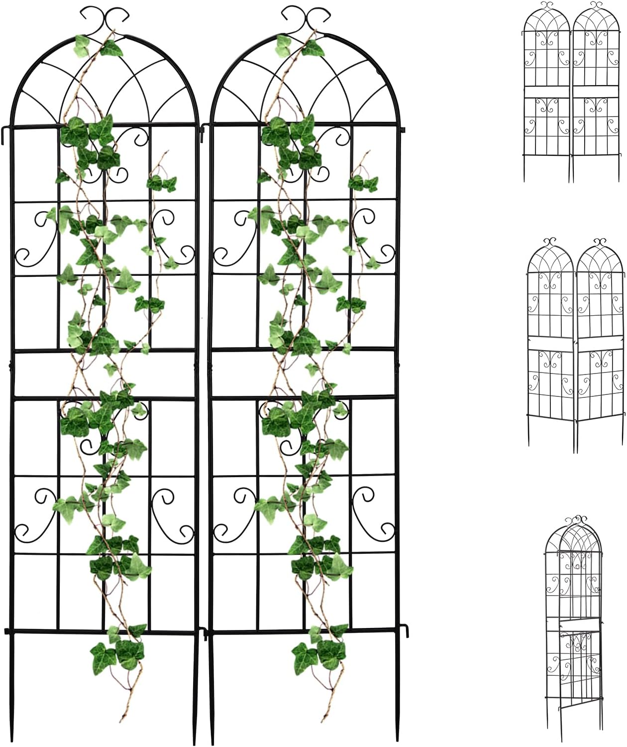 WJSP Garden Trellis 2 Pack Black 16"W x 61"H Metal Rust Proof for Climbing Plants Cucumber Vine Rose