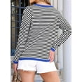 thumbnail image 5 of Womens Sweaters Long Sleeve Crew Neck Color Block Striped Casual Knitted Pullover Tops Black & Blue XXL, 5 of 7