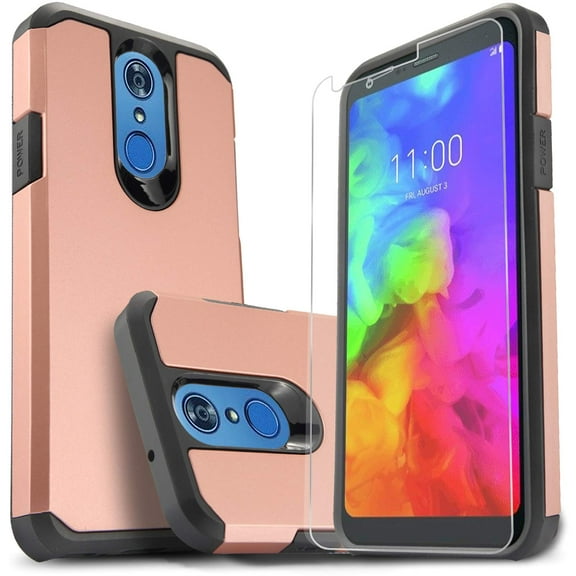 LG Q7 Plus Case, LG Q7 Case, W/[HD Screen Protector], Heavy Duty Drop Protection Impact Advanced Rugged Protective Slim Fit Phone Cover-Rose Gold