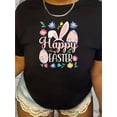 thumbnail image 1 of Camiseta "Feliz Pascua" para mujer, talla grande, informal, de punto de algodón, cuello redondo, estampado del alfabeto, manga corta primaveral, para adultos, hombres, mujeres, adolescentes, jóvenes., 1 of 7