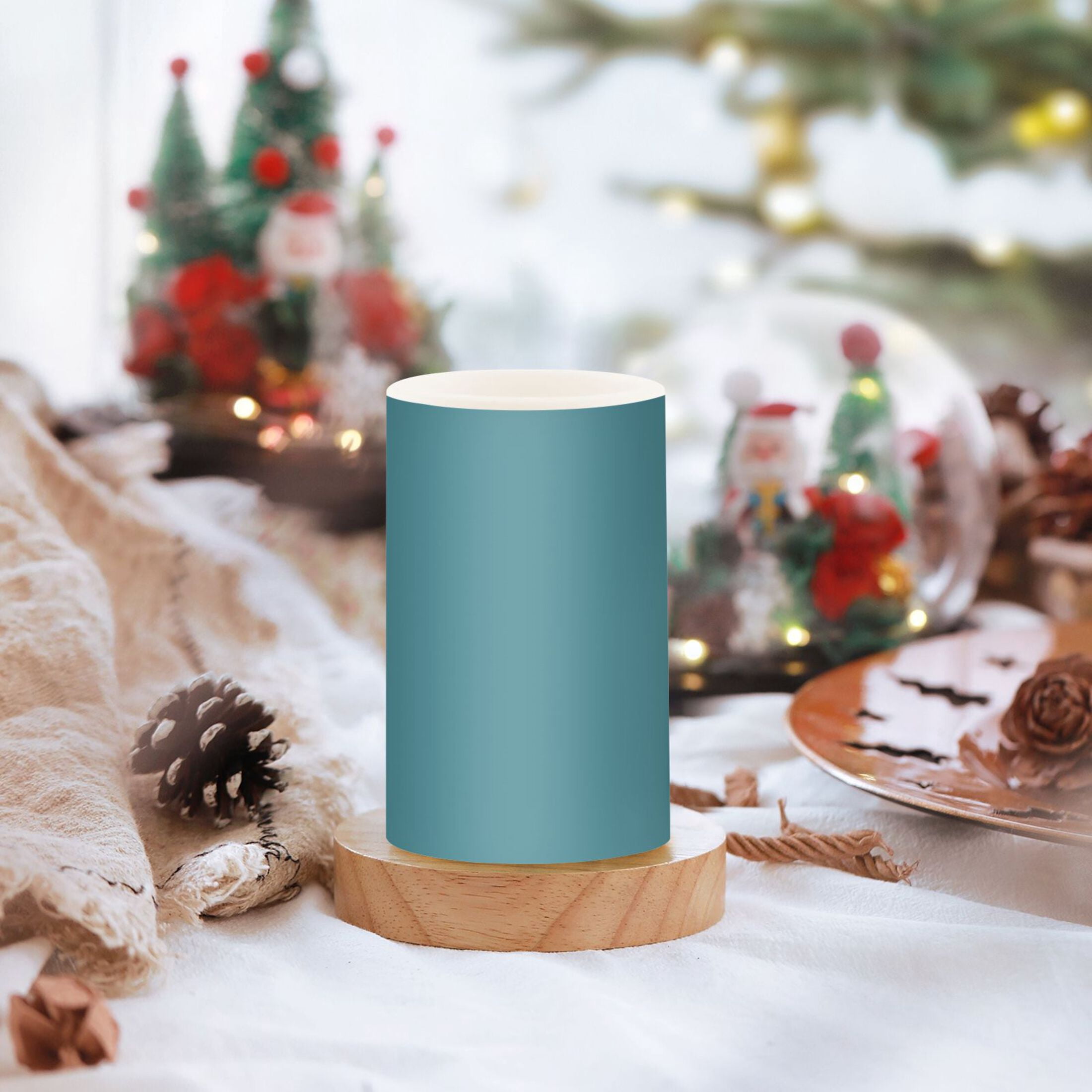 Teal Flickering Flameless Candles Battery Operated with Remote Timer LED Pillar Candles Set of 2