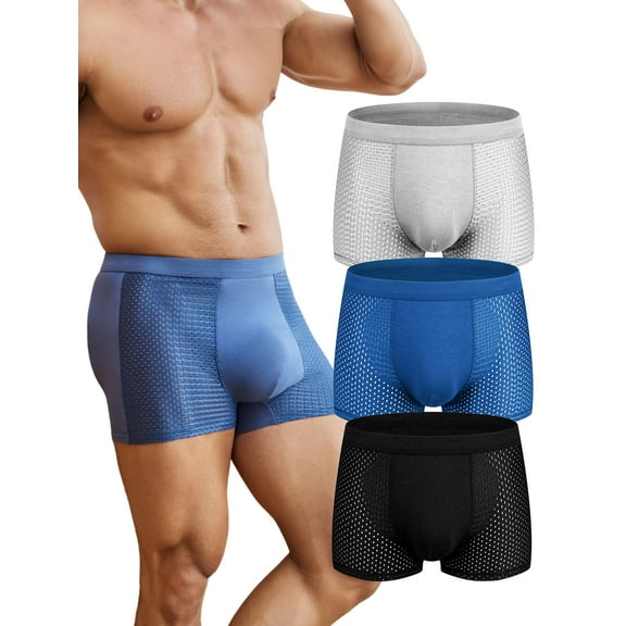 DINGLU Mens Trunk Underwear Mesh Boxer Briefs Short Leg Comfortable Underpants 3 Pack, S