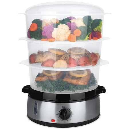 Best Choice Products 9.5qt 800W 3-Tier BPA-Free Stackable Electric Food Steamer w/ Stainless Steel Base, Egg Pockets, Rice Bowl, Timer & Auto