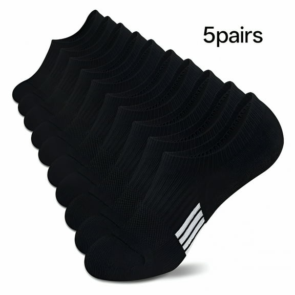 TELOLY No Show Socks Mens Athletic Cushion Ankle Footies Low Cut Socks 5 Pairs Black
